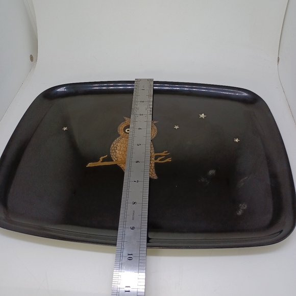Vintage Couroc Owl Inlaid Tray 12 × 9 in Black Gold - Picture 8 of 13